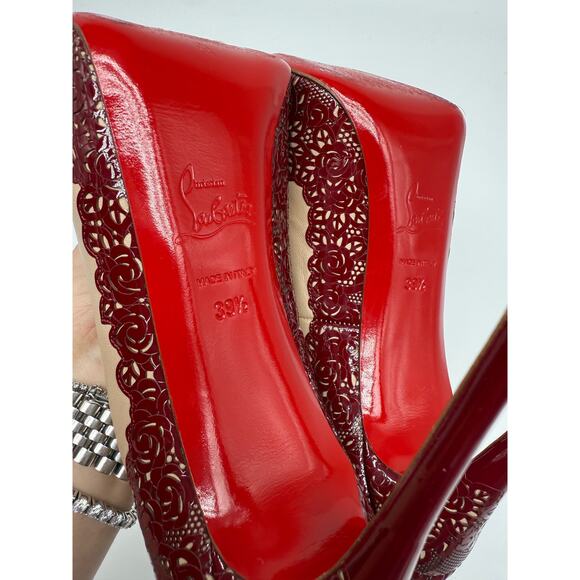 Christian Louboutin Leather Floral Trim Patent Veramucha Pumps Red Size 39.5 - Picture 11 of 16